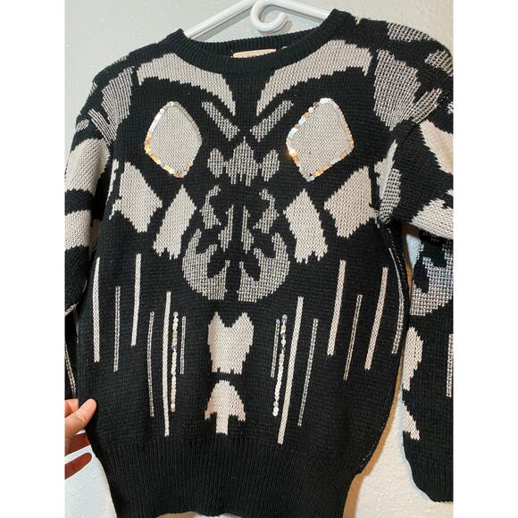 Adell Barre Womens Small Sweater black silver Shoulder pads retro 90s vintage - Picture 3 of 9